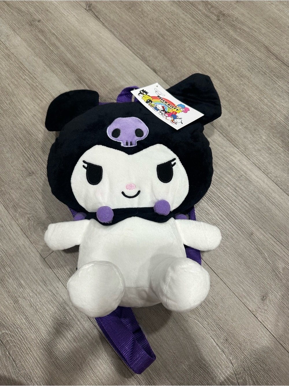 Kuromi-Inspired Plush Backpack - Black, White & Purple